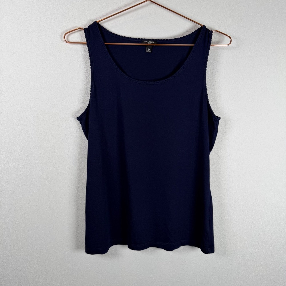 Talbots Petites Navy Blue Scalloped Trim Tank Top Size LP Cotton Modal Blend